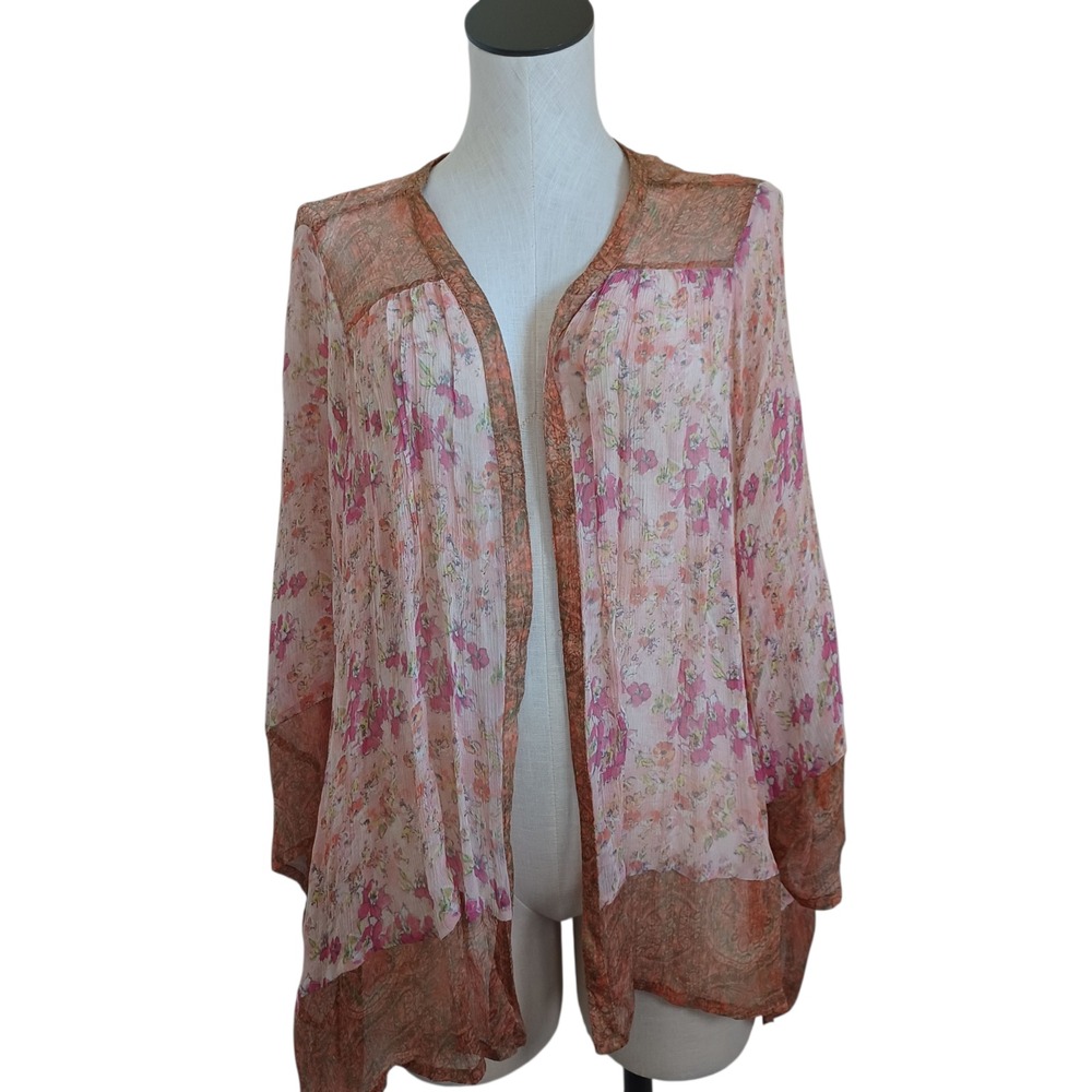 Sundance Womens Floral‎ Paisley Kimono Cardigan Pink Orange Viscose Size L